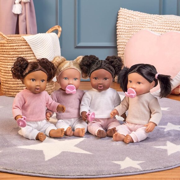 14 Inch Realistic Baby Doll with Dark Brown Hair Brown Eye Soft Body Pink Outfit - Picture 8 of 9